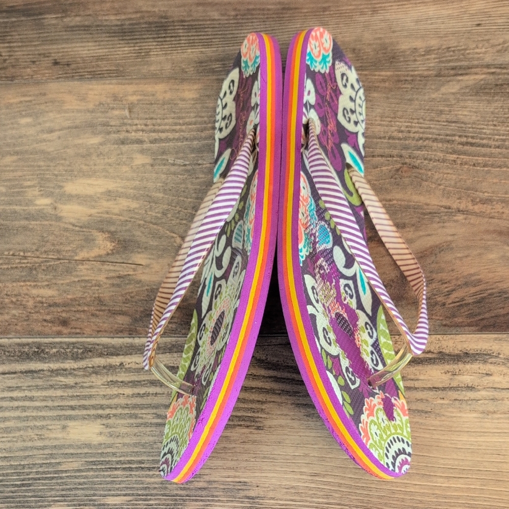 Vera Bradley Plum Crazy Multicolor Floral Sandals Flip Flops 9-10        Q196 - Picture 6 of 9